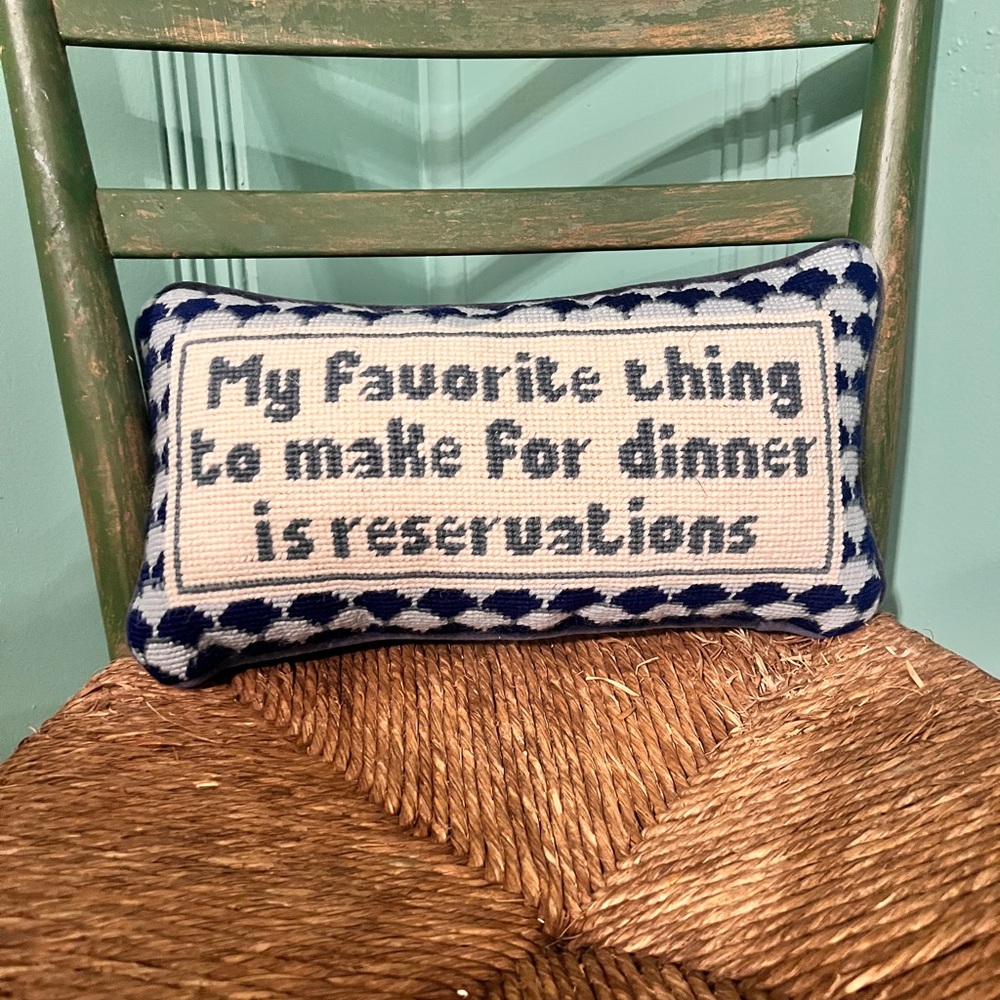 Furbish Studio Needlepoint Blue and White Decorative Pillow Reservations